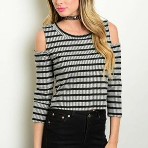 Gray Black Ribbed Top